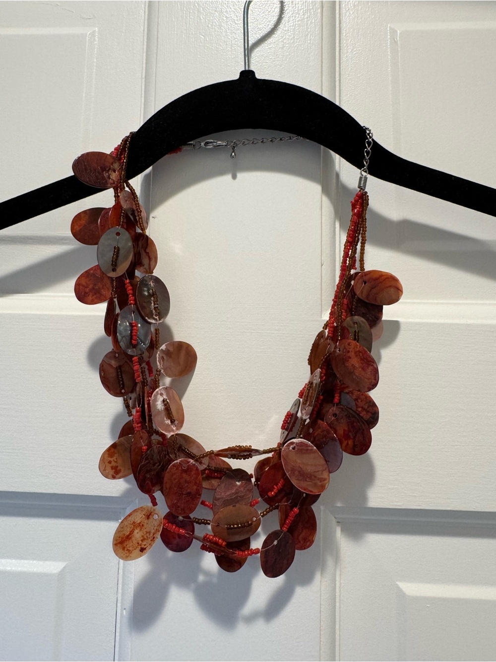 Handmade Red Bead & Shell Statement Necklace